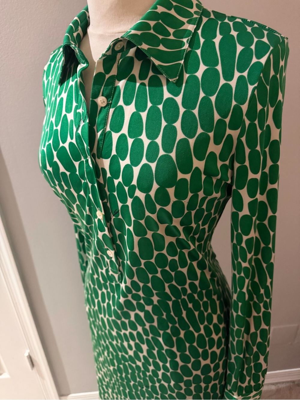 Pink Tartan Green Printed Long-Sleeve Shirt Dress in size 4